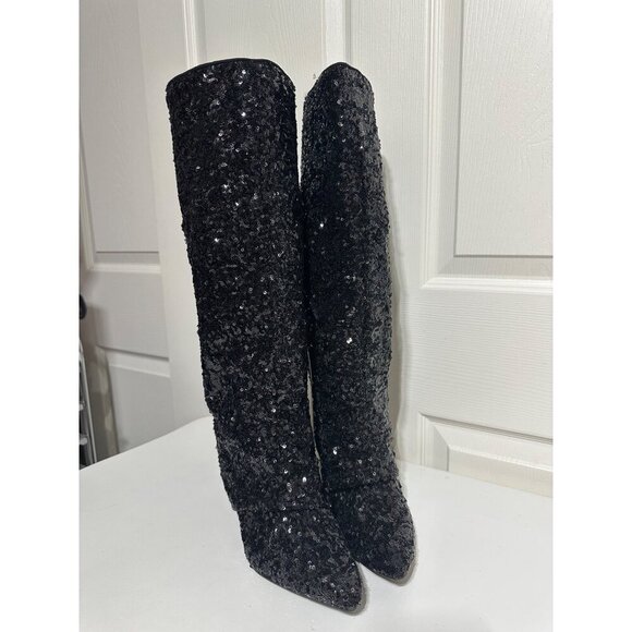 A New Day Abba Sequin Fold Over Tall Boots with Memory Foam Size 7 1/2 NWT - Picture 4 of 7